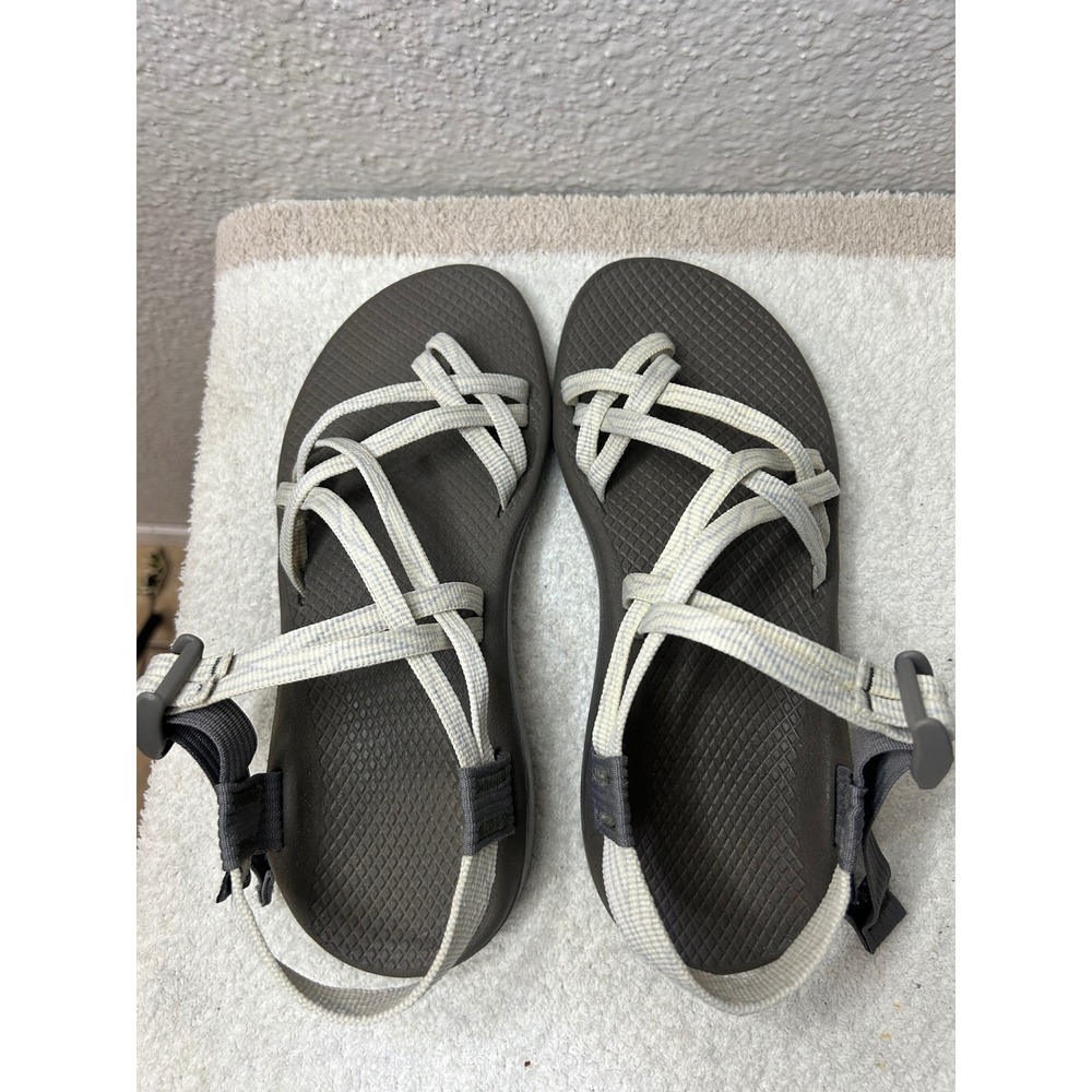 Chaco Z Cloud 2 Womens 8 Grey Cream Double Strap Toe Loop Sport Sandals